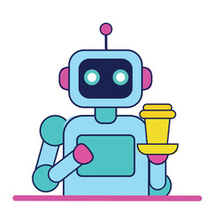 Fototapeta premium Colorful robot with a cup of coffee.