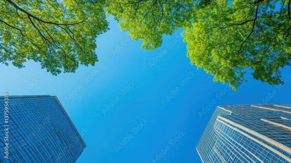 Poster impressive tall buildings reaching towards the sky in a bustling urban environment with dynamic city