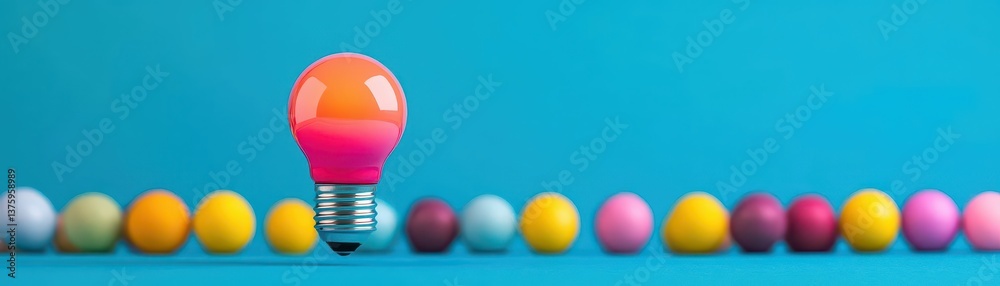 Poster Light bulb surrounded by colorful eggs symbolizing creativity and new ideas in a festive and playful setting