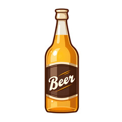 Cartoon Beer Bottle with Label, Transparent Background. Golden Lager.