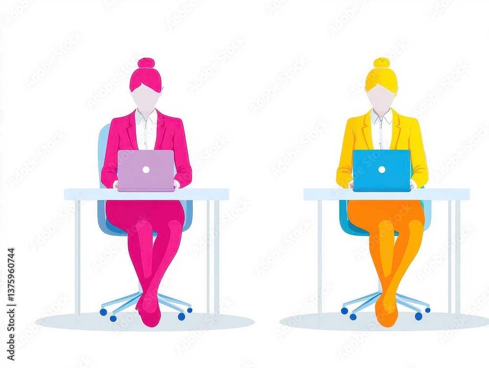 Aufkleber two people collaborating together on laptops at a table in a modern workspace, engaging in productiv