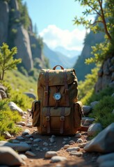 travel adventure equipment backpack compass rocky trail wilderness exploration nature journey, hiking, path, outdoors, journal, mountain, gear, landscape