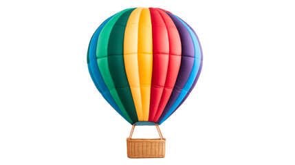 Obraz premium Bright multicolored hot air balloon, wicker basket, cut out transparent