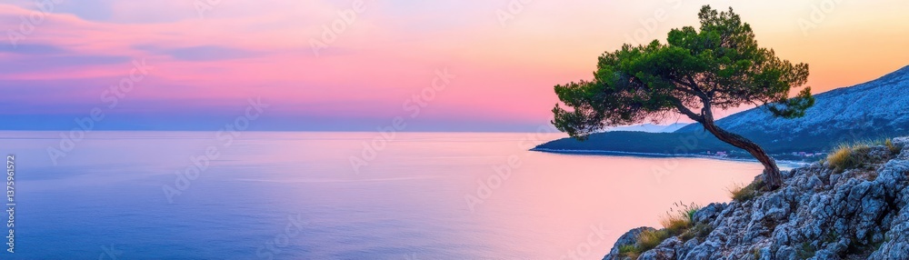 Aufkleber majestic tree standing tall on a cliff's edge with breathtaking views of the surrounding landscape b