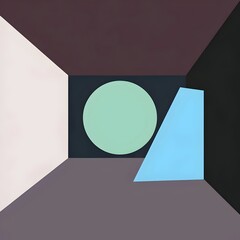 Abstract Geometric Room with Colored Walls and Trapezoid