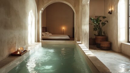 Fototapeta premium A serene interior featuring a luxurious spa with a bedroom