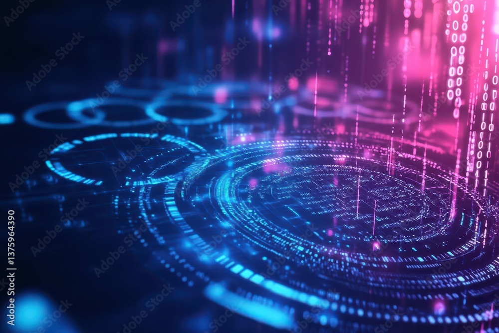 Poster Close-up of digital binary code showcasing sequences of ones and zeros in a contemporary technology environment