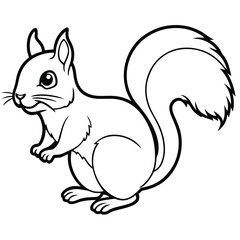 Cartoon squirrel eating a nut on a branch in a cute nature setting