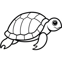 Vector illustration of a baby turtle walking with a shell in a natural wildlife setting