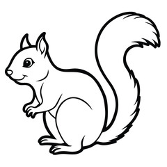 Cartoon squirrel with nut on a branch in a cute nature illustration