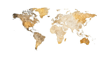 World map on vintage paper parchment texture, illustration, cut out transparent