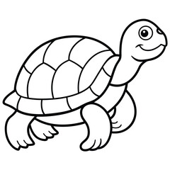 Cartoon turtle with a green shell in a cute and happy pose, isolated on a white background, illustrating a slow and fun reptile in nature