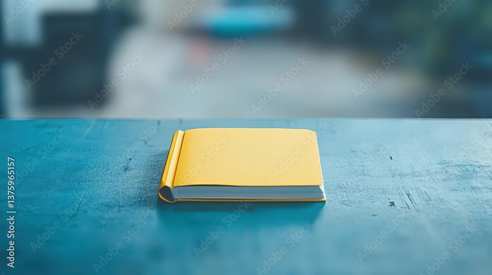 Aufkleber A vibrant yellow book resting on a wooden table surrounded by an inviting and cozy reading environment