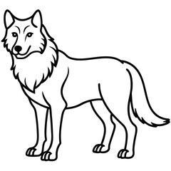 Vector illustration of a cute black and white wolf silhouette in a wild nature style