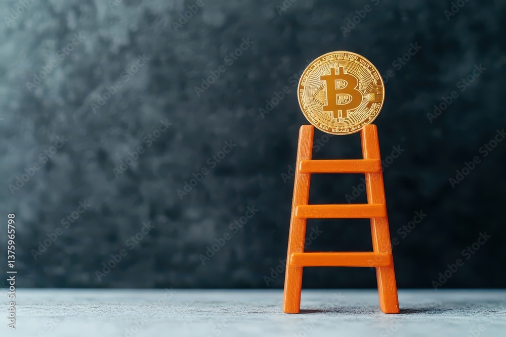 Aufkleber Ladder with bitcoin coin on top symbolizing the ascent and growth opportunities in the world of cryptocurrency investment