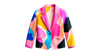 Abstract pattern blazer, colorful jacket design, fashion apparel, cut out transparent