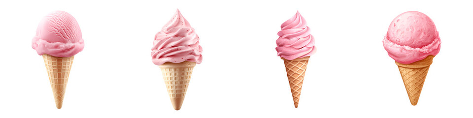 Delightful array of soft creamy pink ice cream scoops presented in classic waffle cones showcasing the tempting textures and alluring colors of this beloved frozen treat