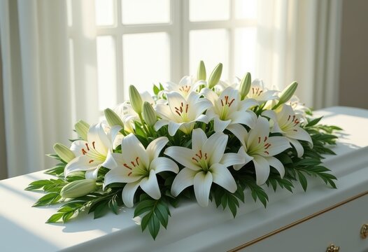 elegant casket arrangement white lilies floral design serenity grief tribute decoration peaceful arrangement, flower, elegance, funeral, mourning, memory