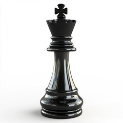 Fototapeta premium Isolated Black King Chess Piece Shining on White Background Close-up