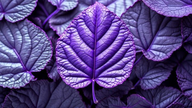 Intricate vein patterns on a purple leaf