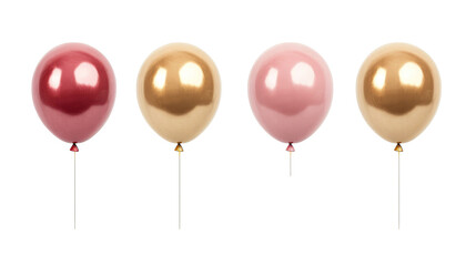 Balloons of various colors stand in a row, cut out transparent