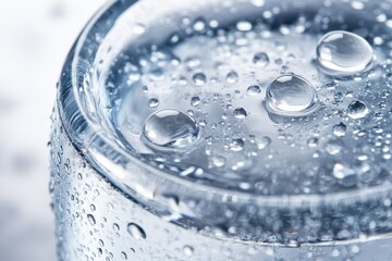 Close-Up of a Glass with Bubbles and Water Droplets on Surface