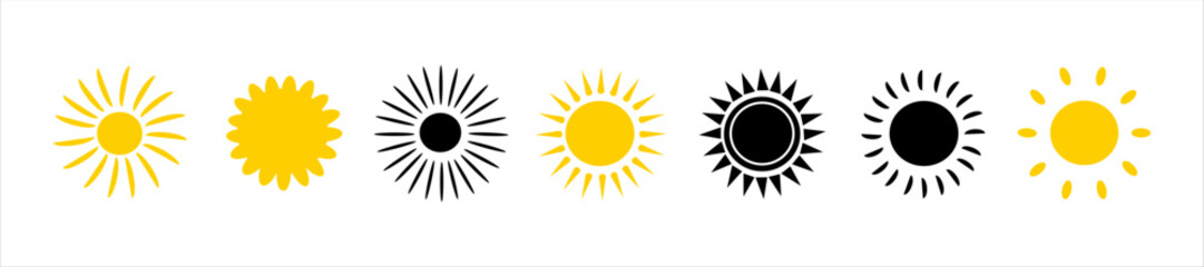 Sun icon. Yellow sun. Rays. Sunbeam. Sun shape. Vector illustration