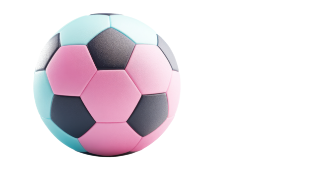 Modern Pink, Blue and Gray Soccer Ball Isolated, cut out transparent