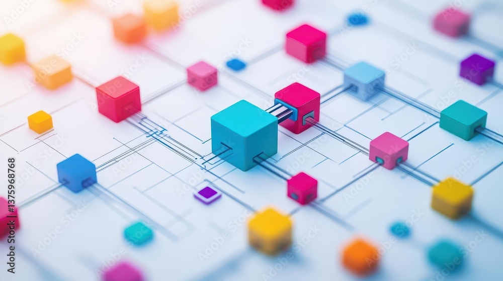 Poster A collection of colorful cubes arranged neatly on a white surface, creating an eye-catching and playful display