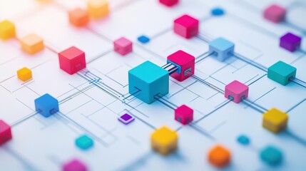 A collection of colorful cubes arranged neatly on a white surface, creating an eye-catching and playful display