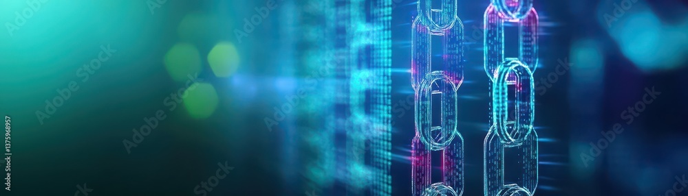 Poster Metallic chain with a glowing background illustrating strength and connection in a concept of unity and security