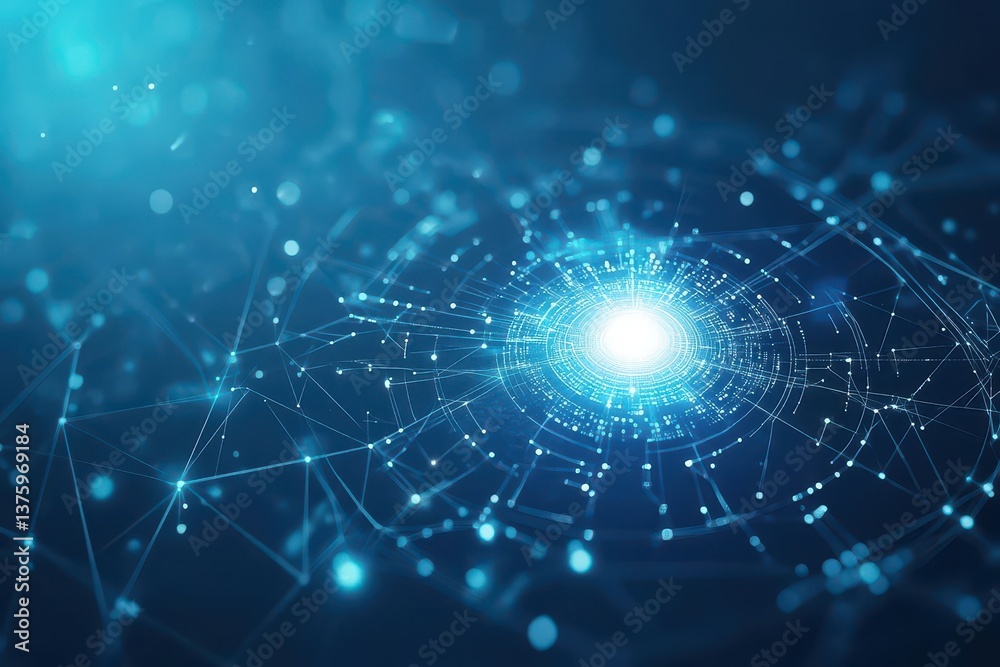 Poster Intricate blue background with a complex network of connected lines representing technology and communication concepts