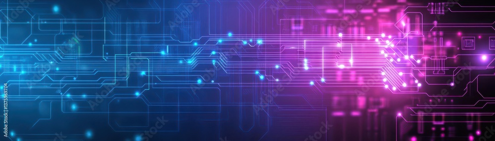 Poster circuit board with a blue and pink background showcasing the intricacies of modern technology and el