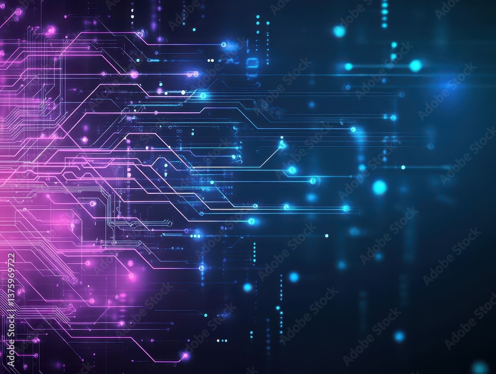 Poster contemporary circuit design with eye-catching pink and blue background creating a stylish and futuri