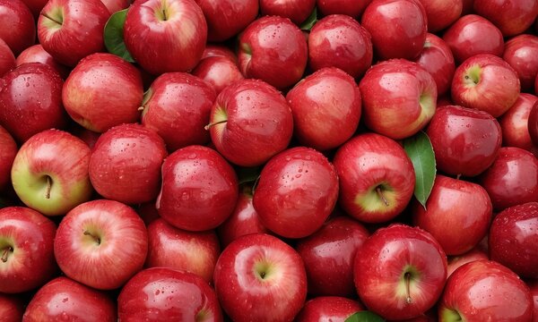 Vibrant display of fresh and juicy red apples creating a vibrant scene