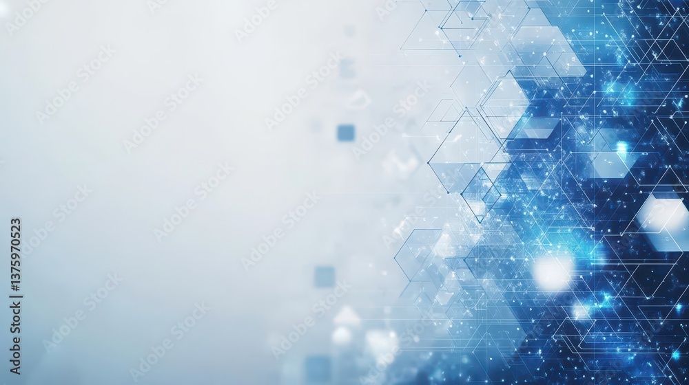 Poster Blue and white background featuring intricate hexagons with a blend of soft tones for a modern visual appeal