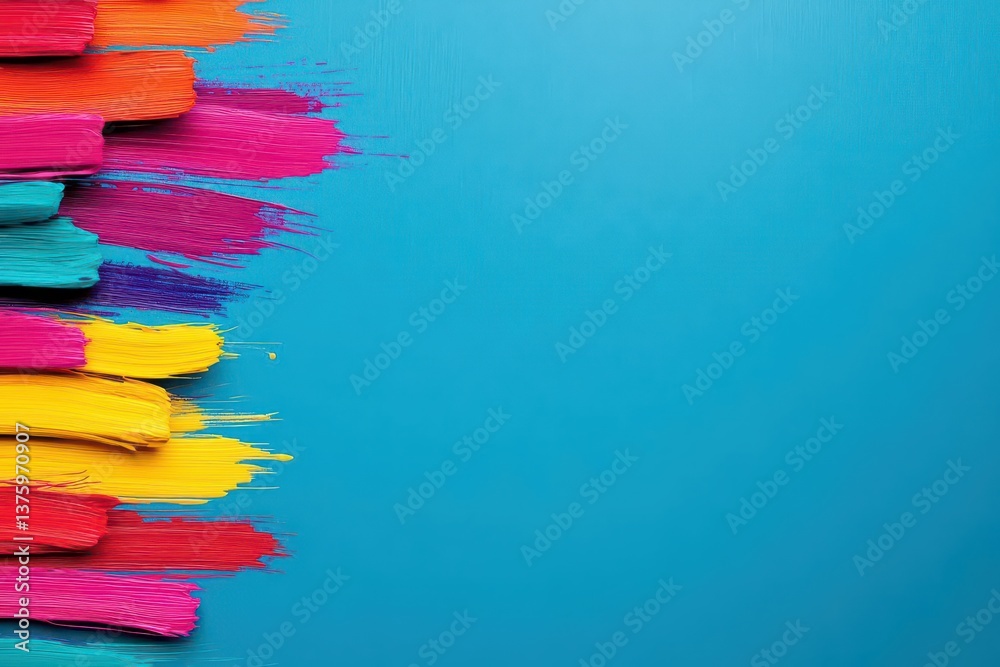 Poster colorful paint brushes arranged artistically on a vibrant blue background creating a creative visual