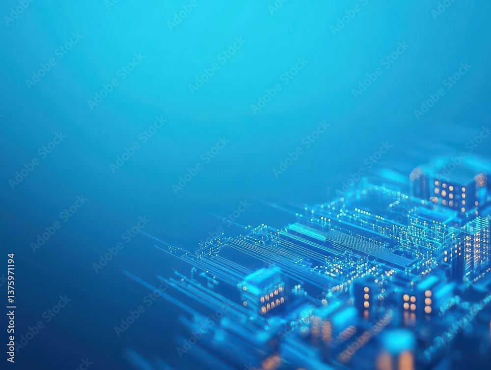 Aufkleber A circuit board displaying intricate patterns against a striking blue background representing technology and innovation