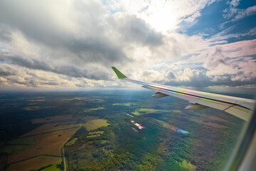 Wing of an airplane, view from window.