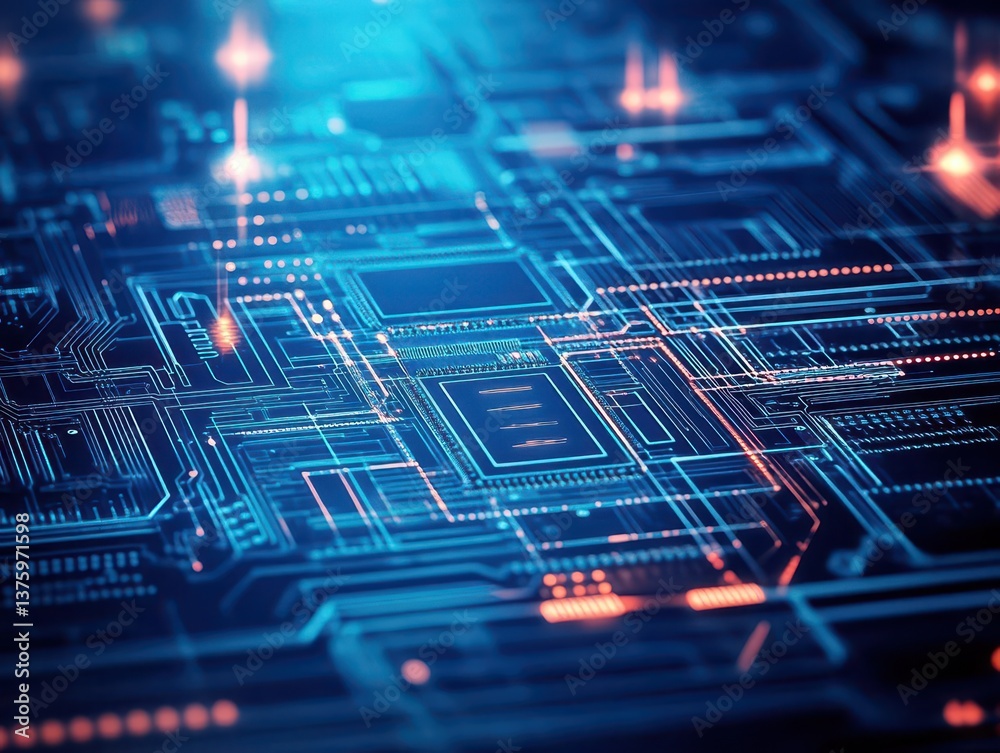 Aufkleber Close-up of a complex circuit board illustrating intricate pathways and connections essential for modern electronics
