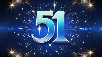 The blue "51" with twinkling starlight represents the concept of May Day festival, holiday commemoration, and festive atmosphere.