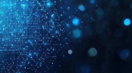 Blue background featuring intricate patterns of lines and dots creating a dynamic and modern visual experience