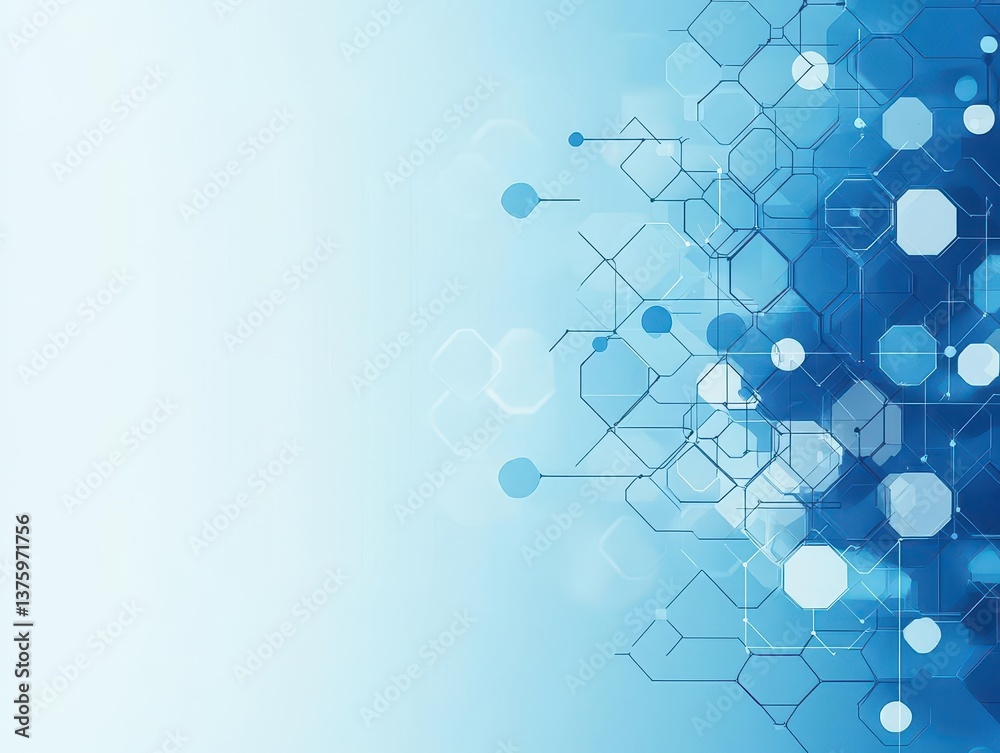 Aufkleber Blue background displaying white and black molecular structures creating a scientific and innovative atmosphere