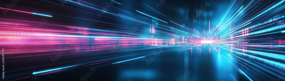 Poster A stunning display of blue and pink light streaks blending together to create an energetic and dynamic visual effect
