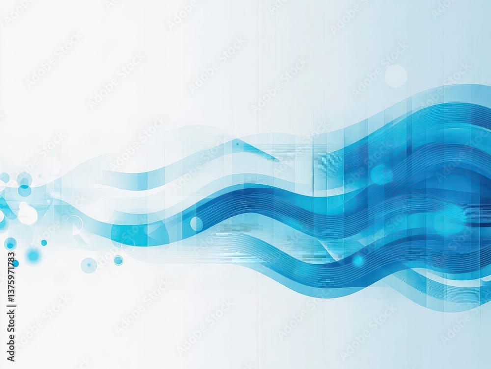 Aufkleber Flowing blue wave with bubbles creating an invigorating and refreshing visual experience of water motion