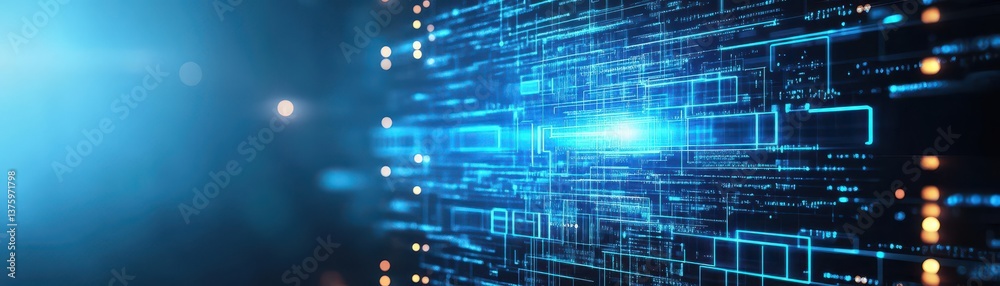 Poster Dark blue and black background featuring complex binary code pattern for digital and cyber security themes and designs