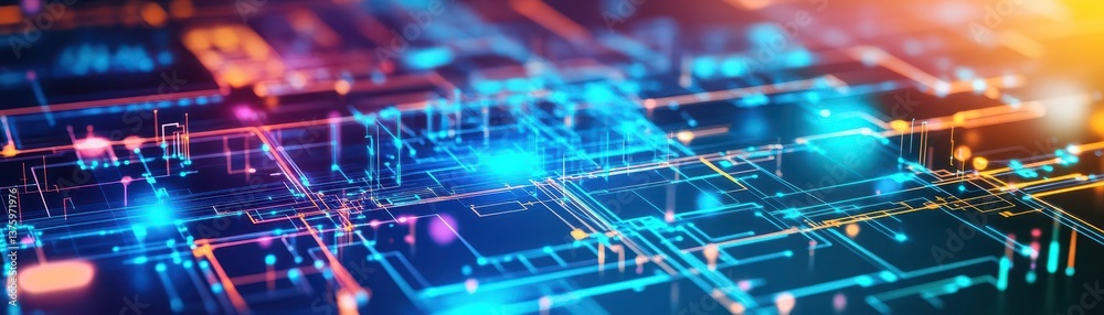 Poster Close-up view of a colorful circuit board showcasing intricate lines and patterns in an electronic device