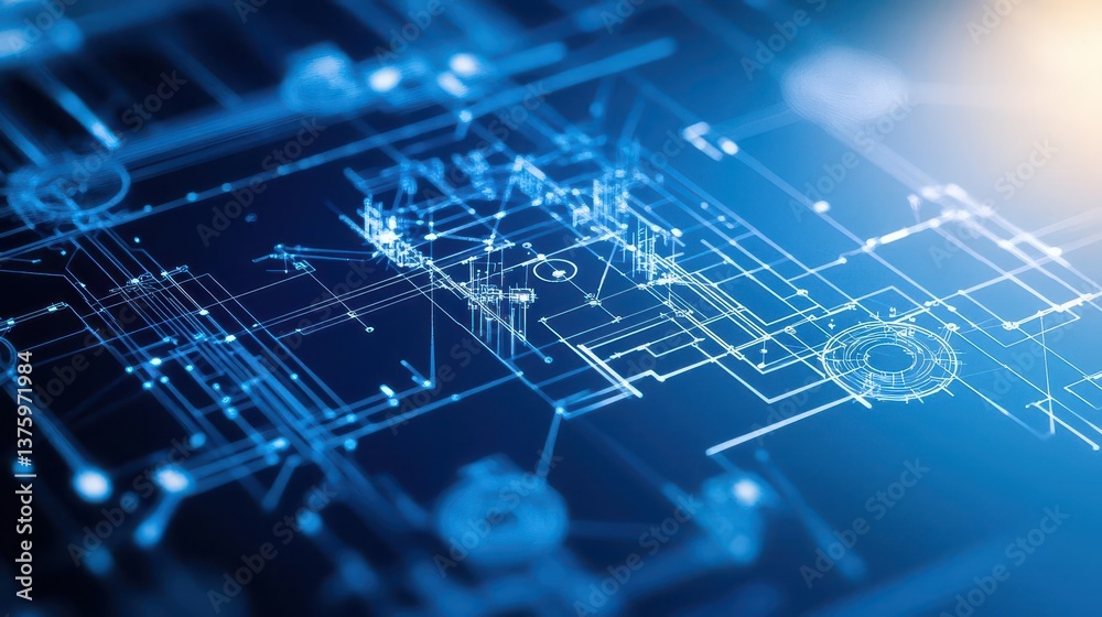 Poster Detailed blueprint of a circuit featuring complex pathways and connections in a high-tech electronic design