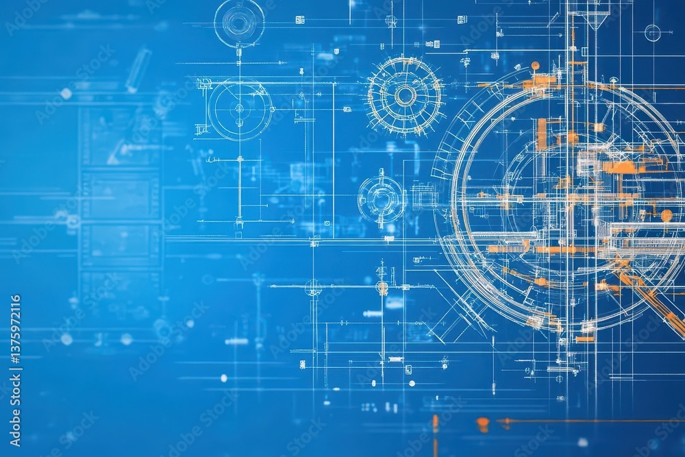 Fototapete Technical blueprint background featuring a clock design illustrating time in a creative and informative artistic style