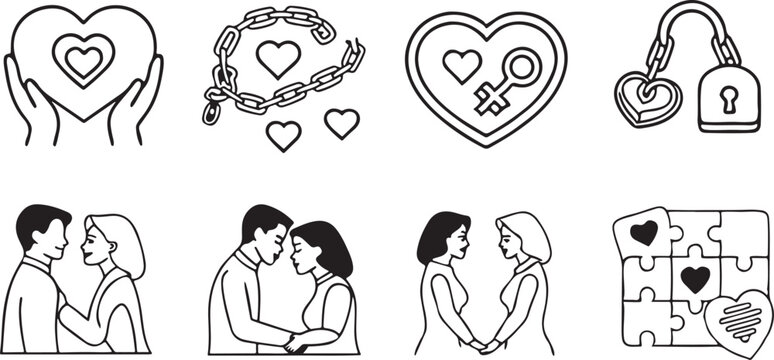 Hand-drawn vector cupple romantic love design